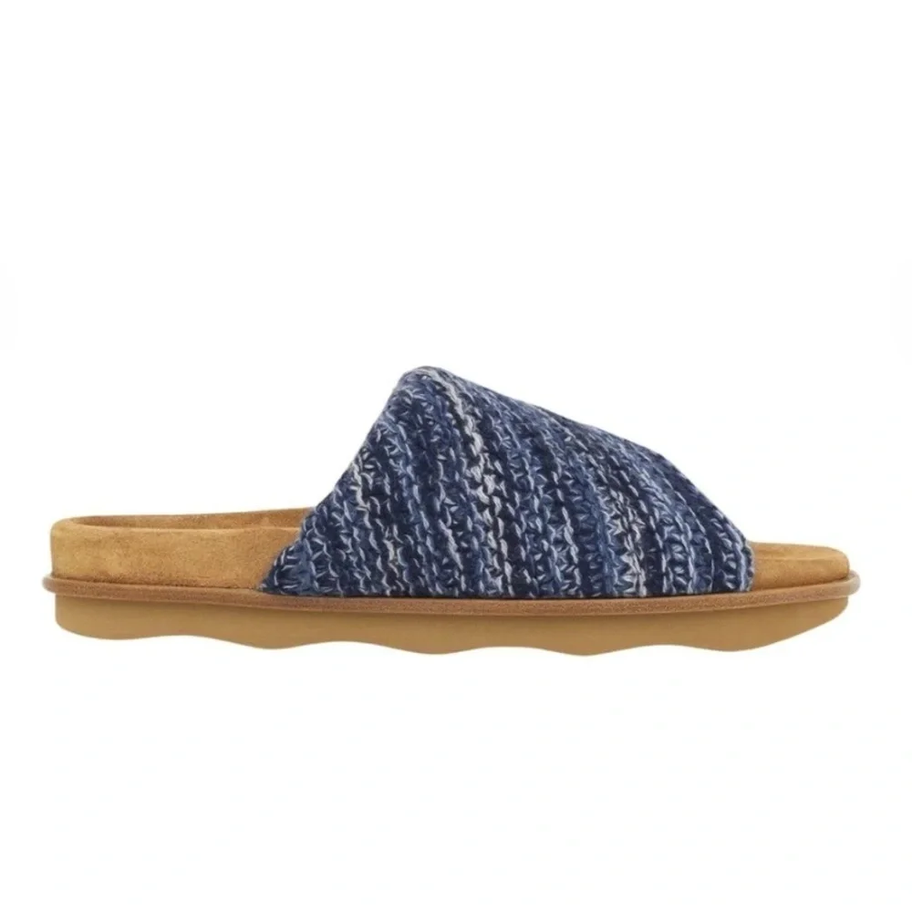 NWT CHLOE WAVY FLAT MULE in blue cashmere and tan suede - size 35